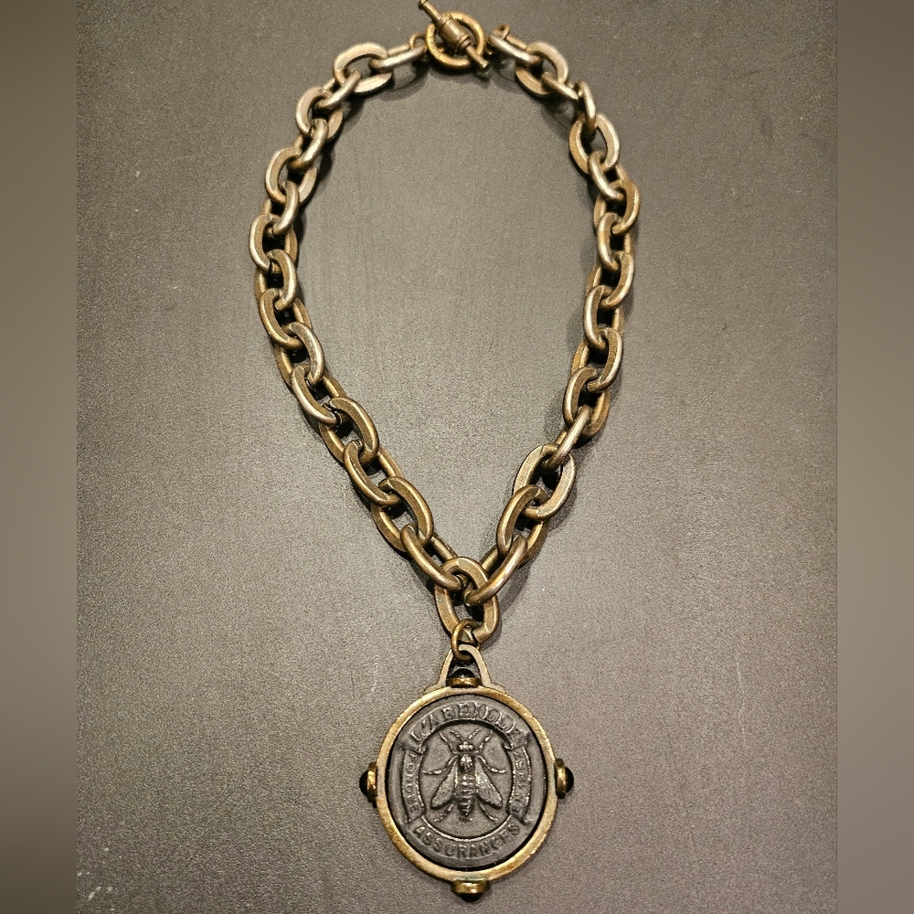 French Kande chunky Bee medallion necklace